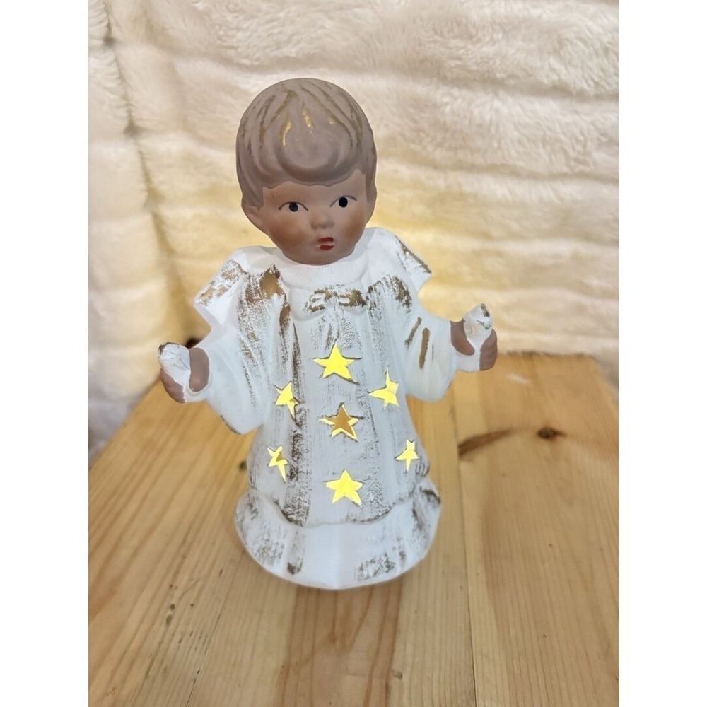 Vintage Ceramic Angel Duo Tea Light Candle Christmas Around the World Starshine